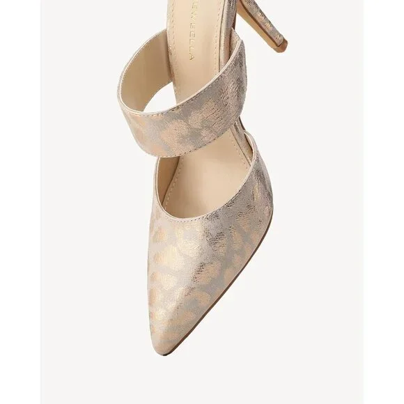 New Bella Women's Gold Leopard Vintage Stiletto Pointed Closed Toe Stylish Pumps - Picture 5 of 7